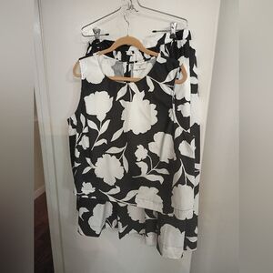 Kate Spade  Black & White Floral Sleeveless Top & Maxi Skirt Set Size XL And XXL